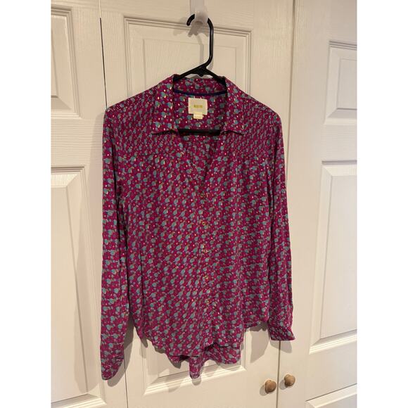 Anthropologie Purple Geometric Button Up Long Sleeve Shirt Top Blouse - Picture 3 of 7